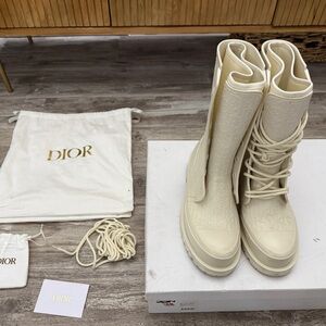 Dior Ivory Embossed Lace-Up Boots